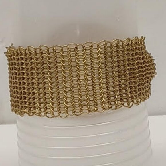 Ferrara Whiting and Davis Antique Gold Ring Mesh Gold Lip Shell Bracelet - Picture 3 of 4